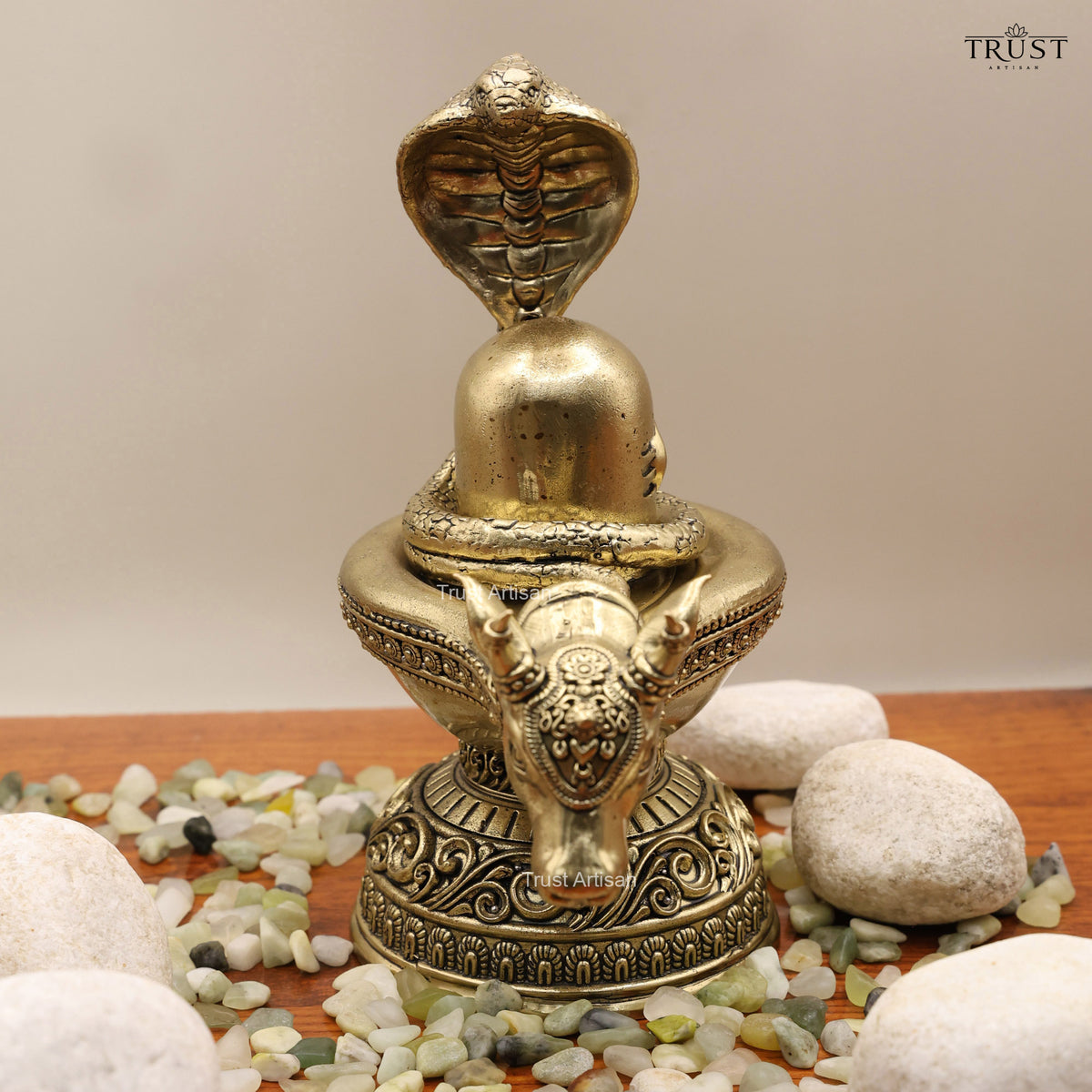 Mini Shivling with Nag & Nandi | 9 cm Antique Brass Finish Shiva Lingam Statue | Mahadev Idol for Home Temple, Pooja, Spiritual Decor