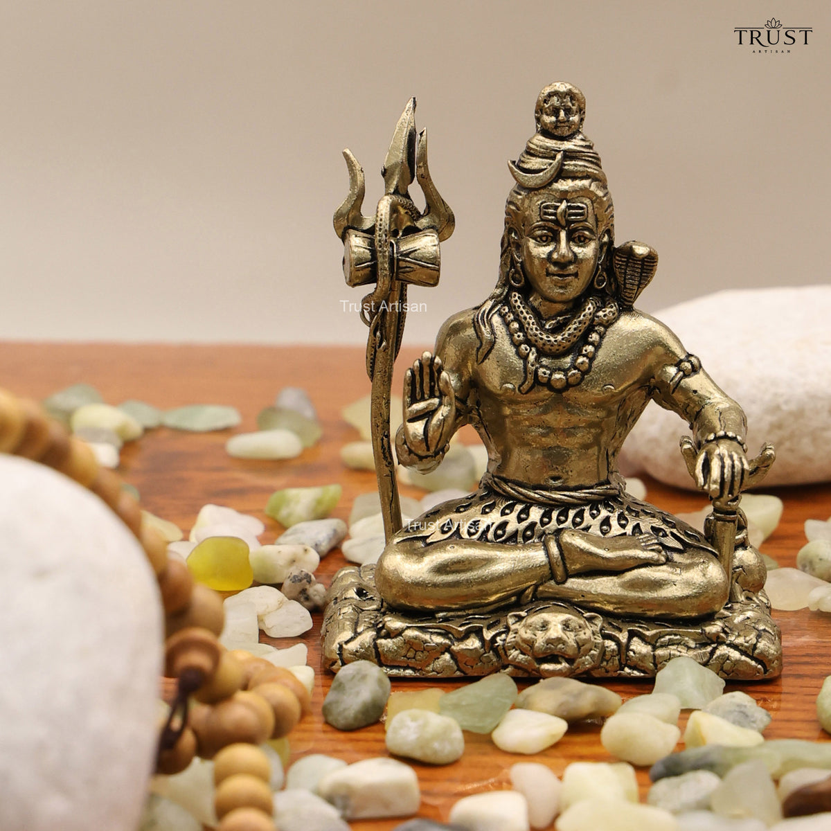 Superfine Antique Finish Brass Shiv Ji Murti 5” Inch, Handmade Indian Shiva Sculpture for Puja & Festive Decor, Shiva with Trishul/Damru.