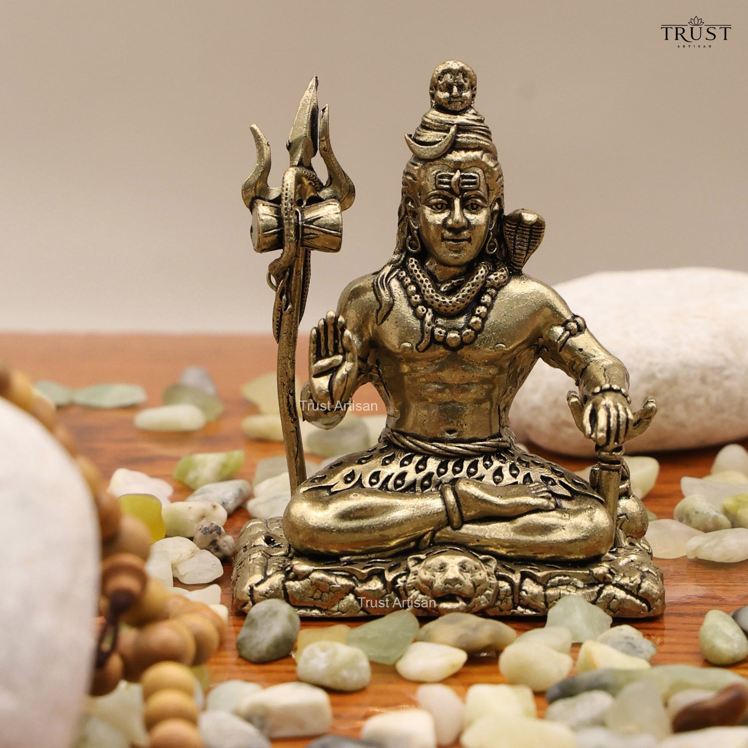 Superfine Antique Finish Brass Shiv Ji Murti 5” Inch, Handmade Indian Shiva Sculpture for Puja & Festive Decor, Shiva with Trishul/Damru.