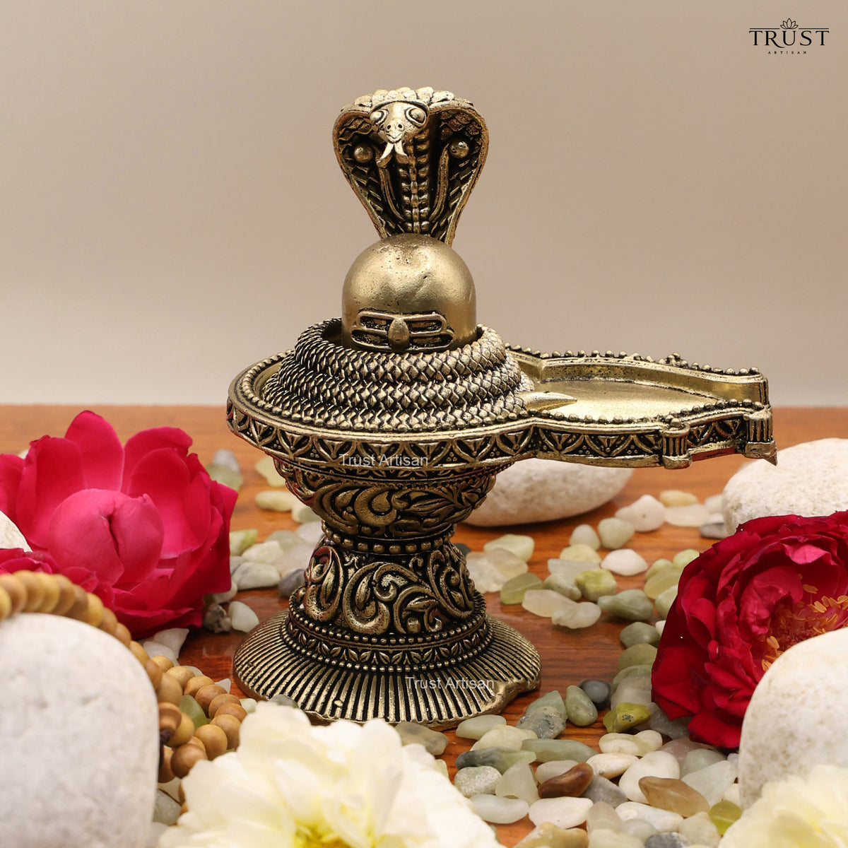 Handcrafted Shivling with Cobra, Hindu Religious Gift & Temple Decor 12.5 Cm, Mahadev Idol for Home Temple.