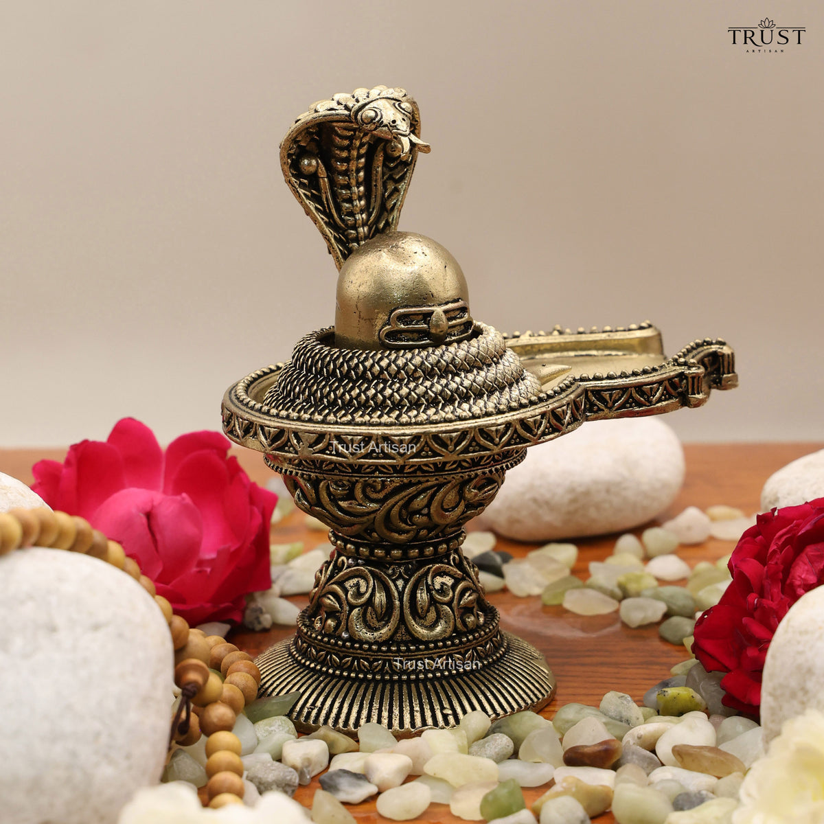 Handcrafted Shivling with Cobra, Hindu Religious Gift & Temple Decor 12.5 Cm, Mahadev Idol for Home Temple.