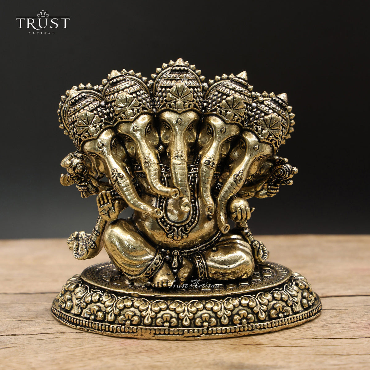 Handcrafted Brass Panchmukhi Ganesha Idol | 5 Face Ganpati Murti for Vastu, Wealth & Protection
