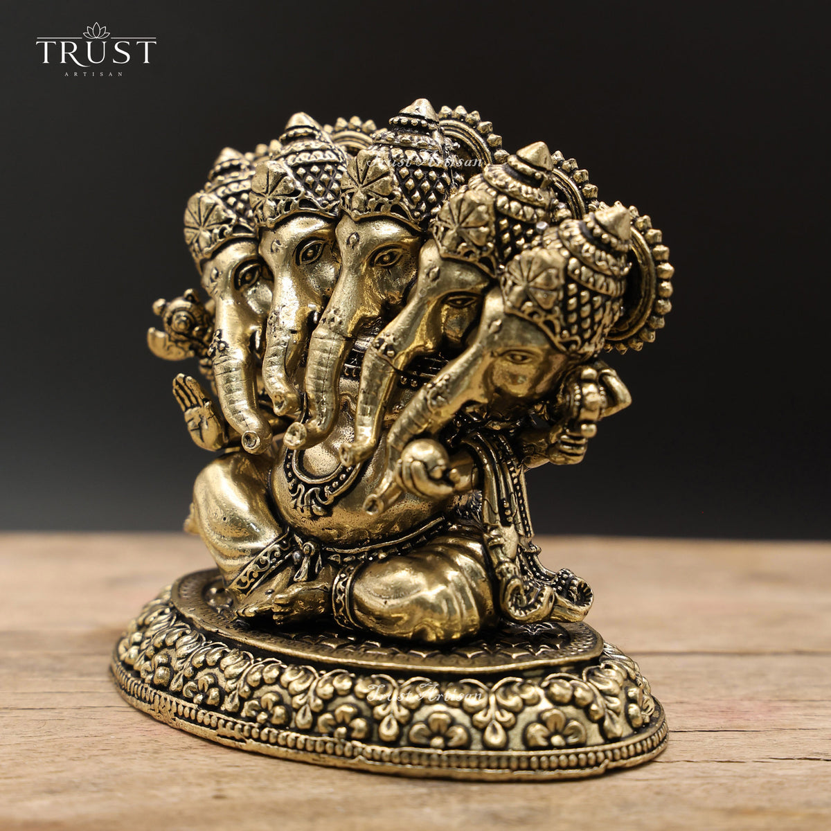 Handcrafted Brass Panchmukhi Ganesha Idol | 5 Face Ganpati Murti for Vastu, Wealth & Protection