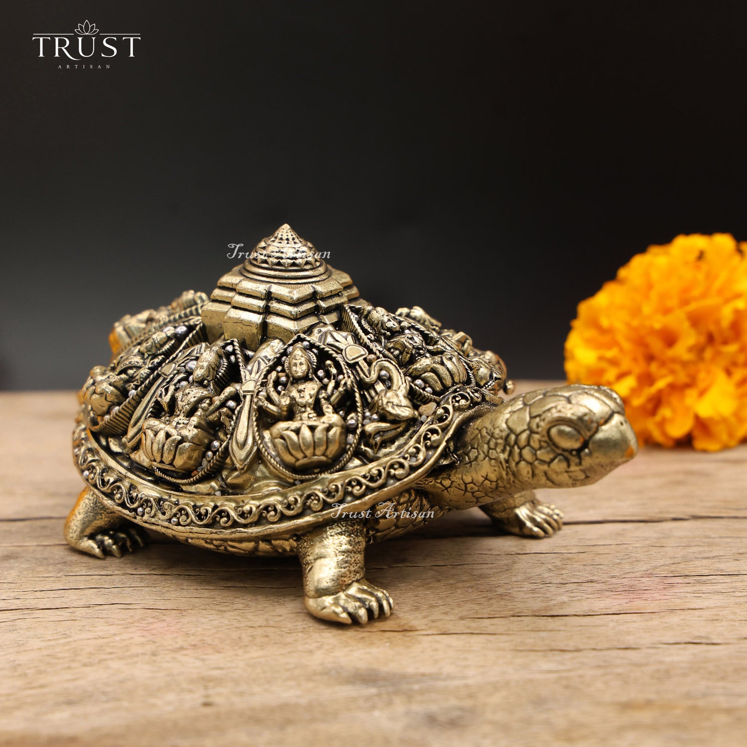 Handcrafted Brass Kurma Tortoise with Dashavatara Engraving | Vastu Feng Shui Turtle Idol for Wealth & Prosperity | Home Temple Decor