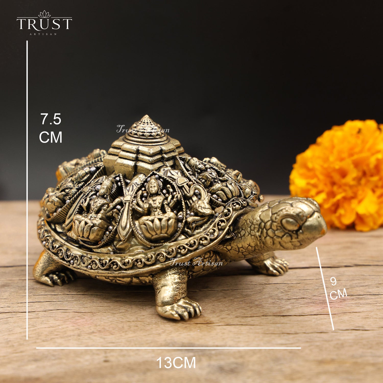 Handcrafted Brass Kurma Tortoise with Dashavatara Engraving | Vastu Feng Shui Turtle Idol for Wealth & Prosperity | Home Temple Decor