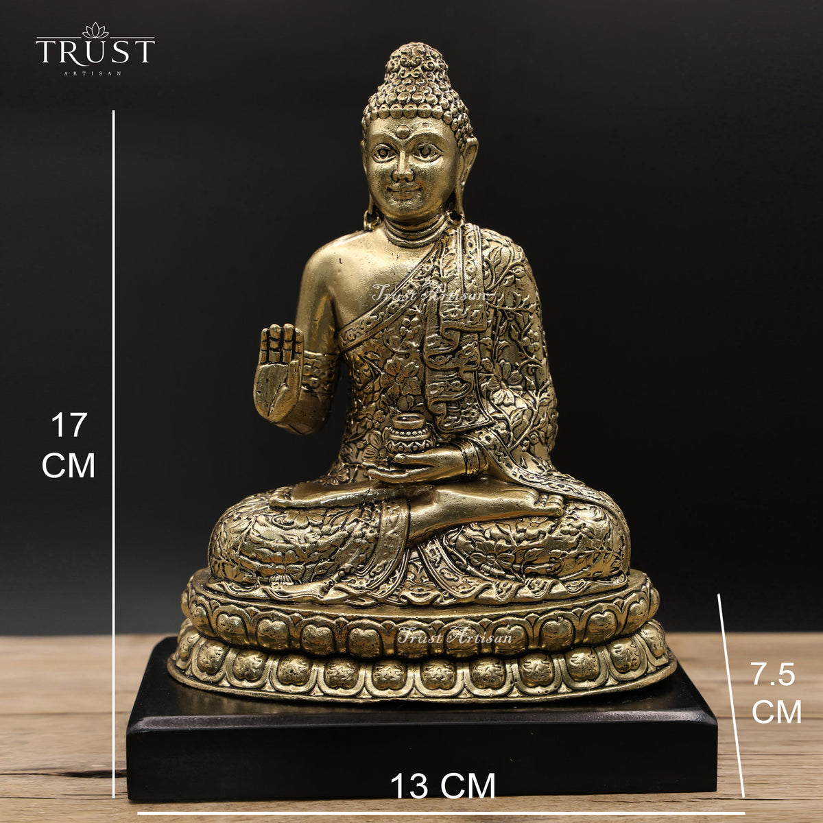 Handcrafted Buddha Blessing Statue with Bowl, Antique Gold Meditation & Spiritual Decor