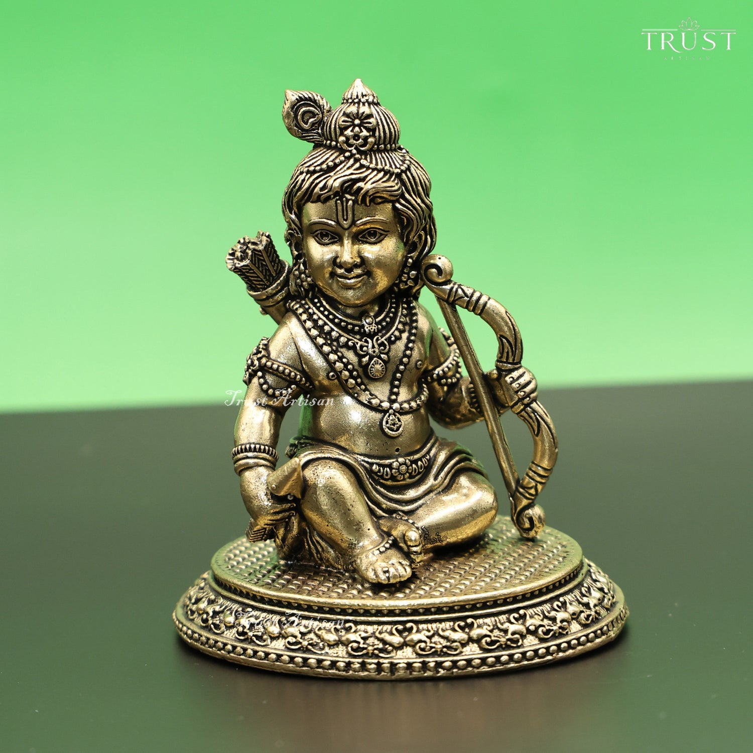 Handcrafted Brass Baby Ram Statue | Bal Ram Idol with Bow & Arrow for Pooja, Home Temple & Spiritual Décor