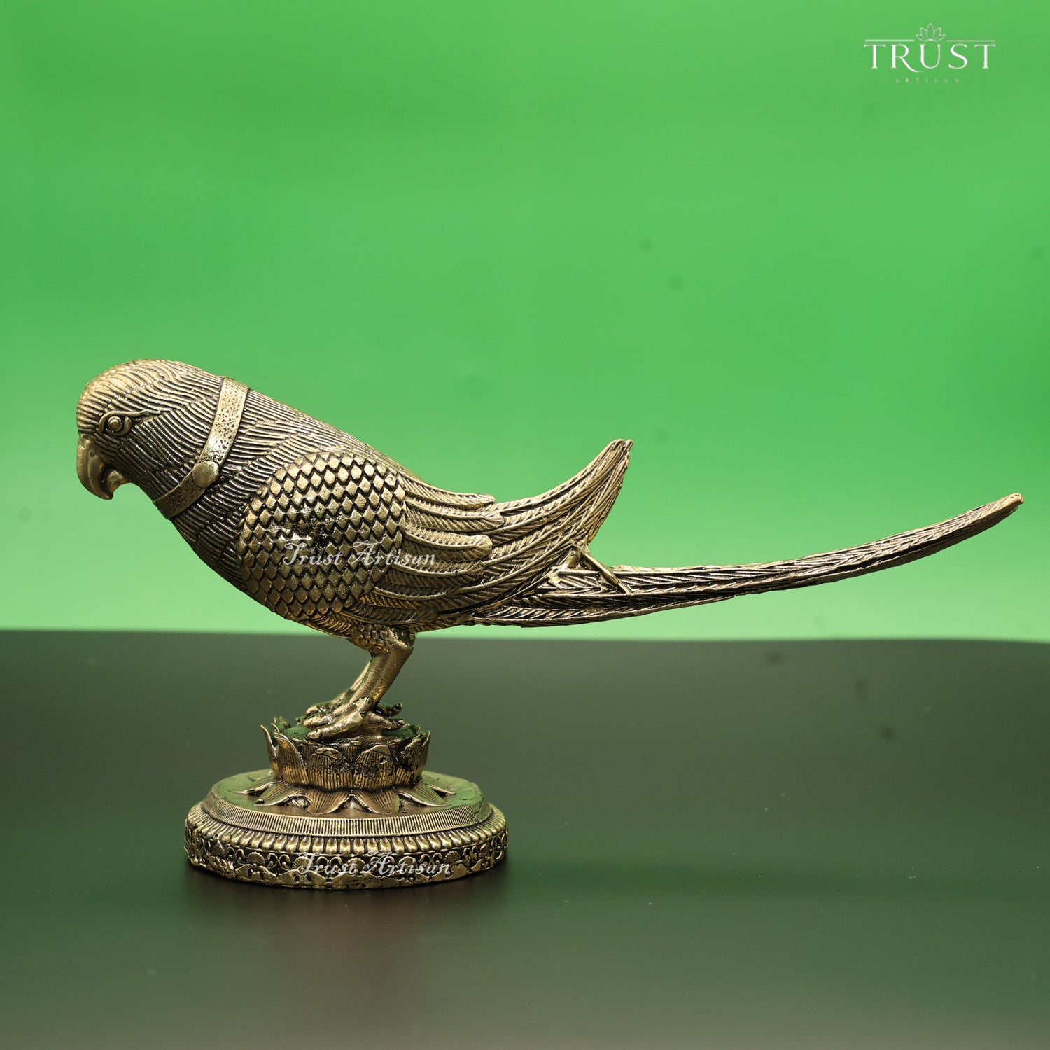 Handcrafted Brass Parrot Statue | Decorative Bird Figurine on Lotus Base for Home Décor, Gifting & Table Accent