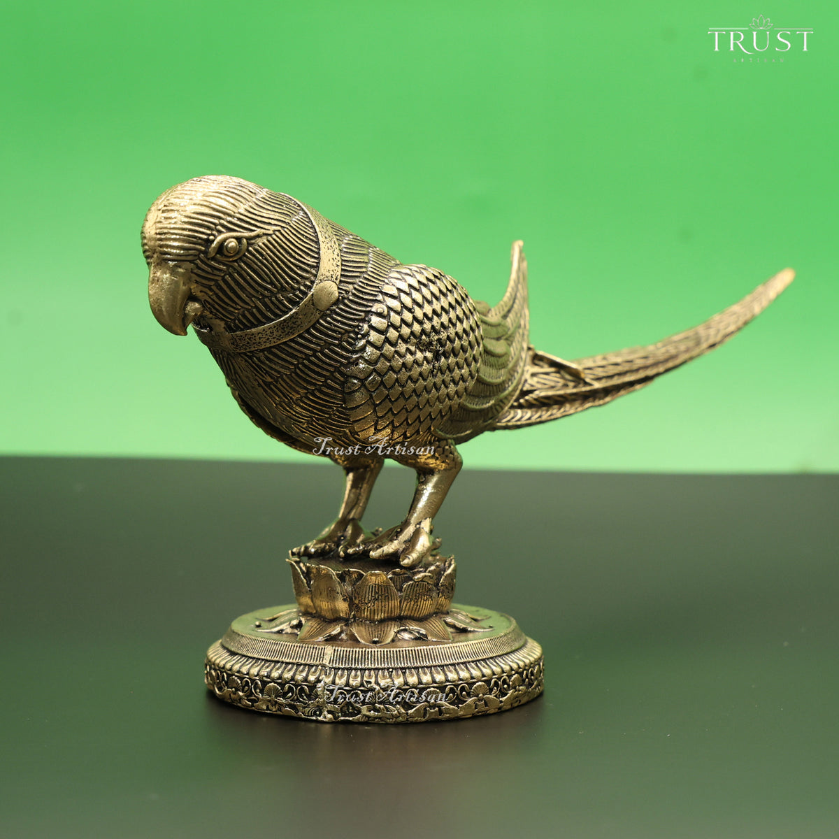 Handcrafted Brass Parrot Statue | Decorative Bird Figurine on Lotus Base for Home Décor, Gifting & Table Accent