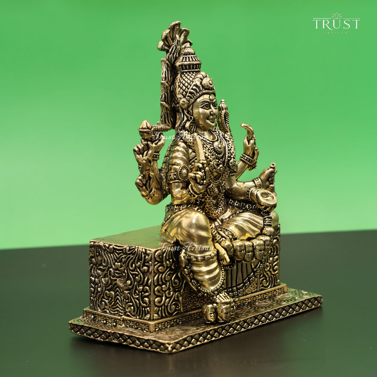 Handcrafted Brass Ashtabhuja Devi Statue | Multi-Armed Goddess Idol Seated on Skull Throne for Pooja, Home Temple & Spiritual Décor