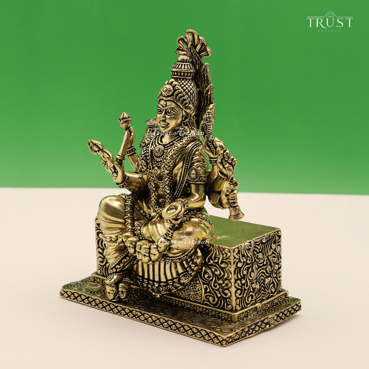 Handcrafted Brass Ashtabhuja Devi Statue | Multi-Armed Goddess Idol Seated on Skull Throne for Pooja, Home Temple & Spiritual Décor