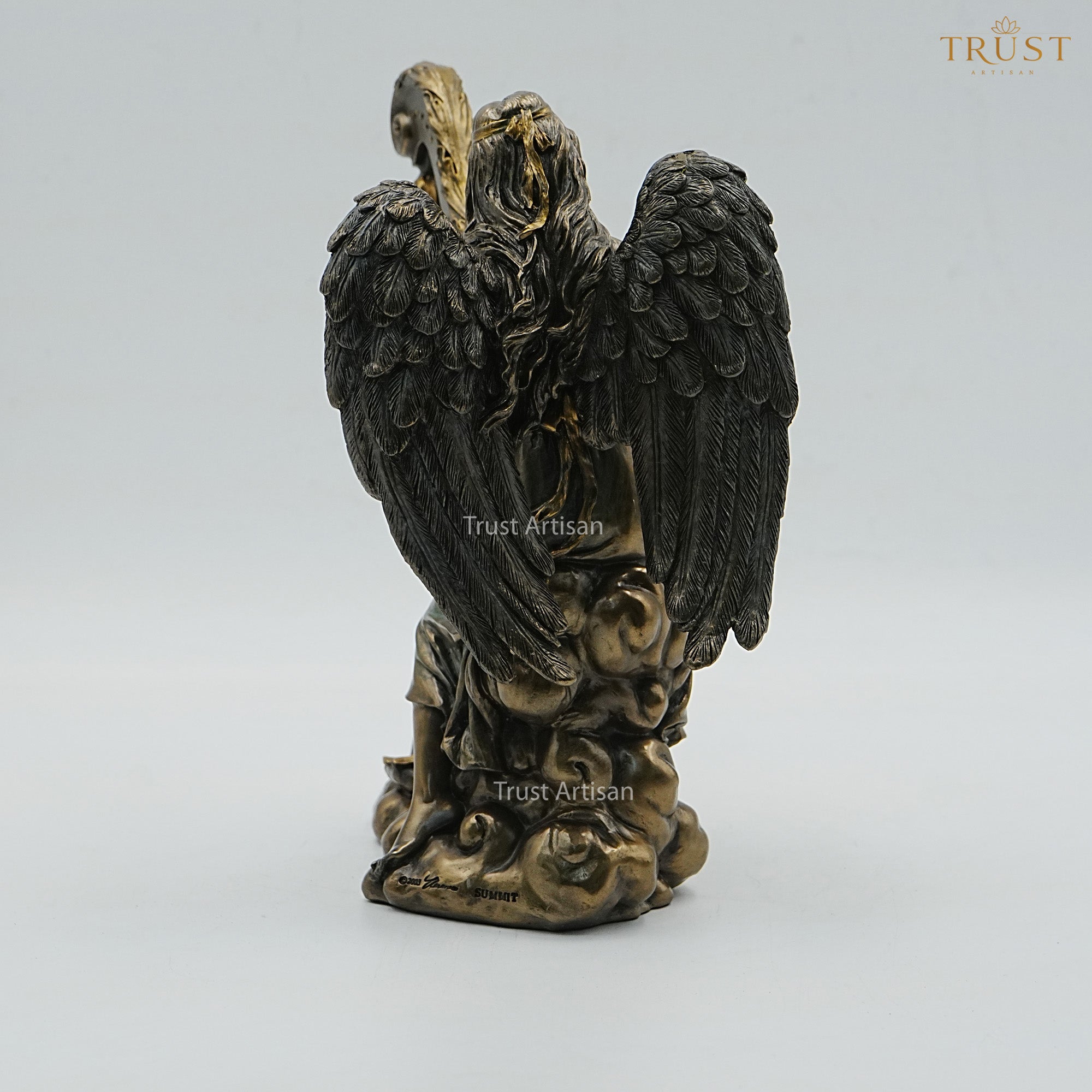 Angel Playing Harp Resin Statue | Winged Angel Figurine Seated on Clouds for Home Décor & Gifting