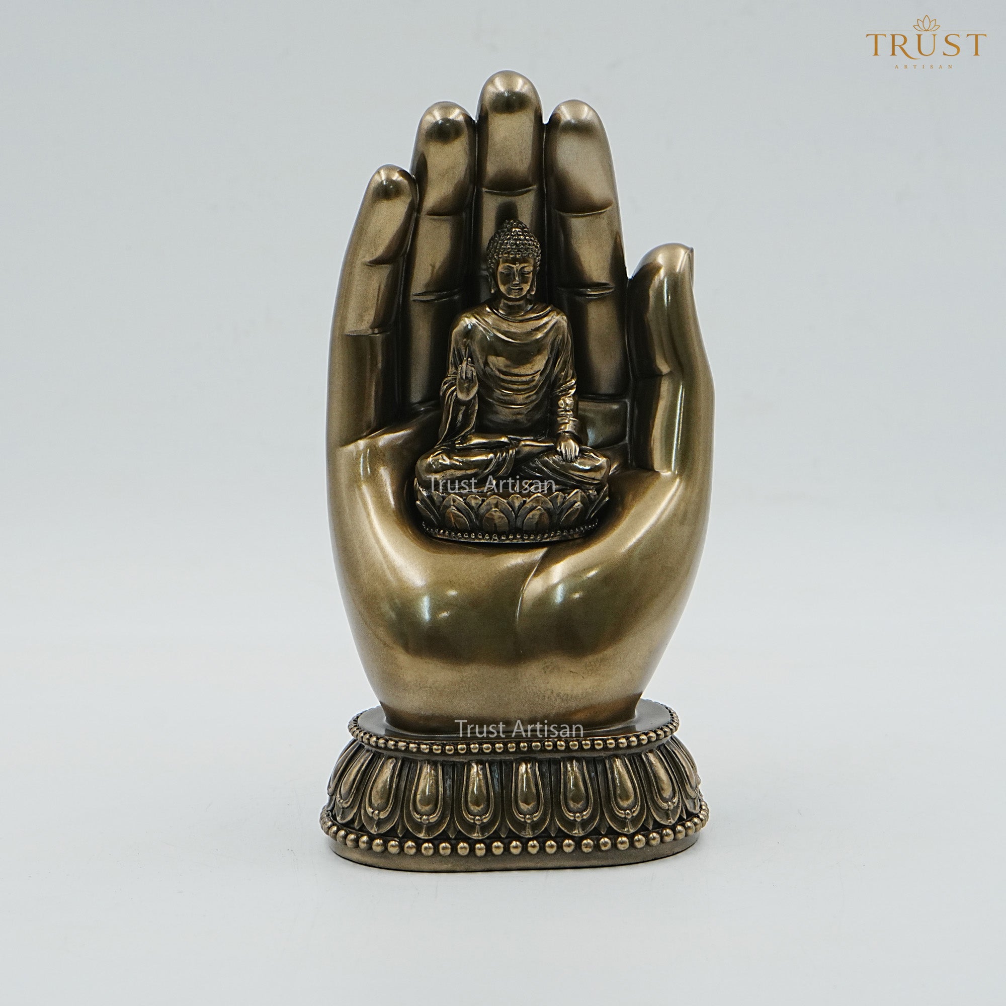 Buddha Hand Resin Statue with Meditating Buddha Idol | Spiritual Buddha Murti for Home Decor, Vastu & Meditation | Peaceful Zen Sculpture