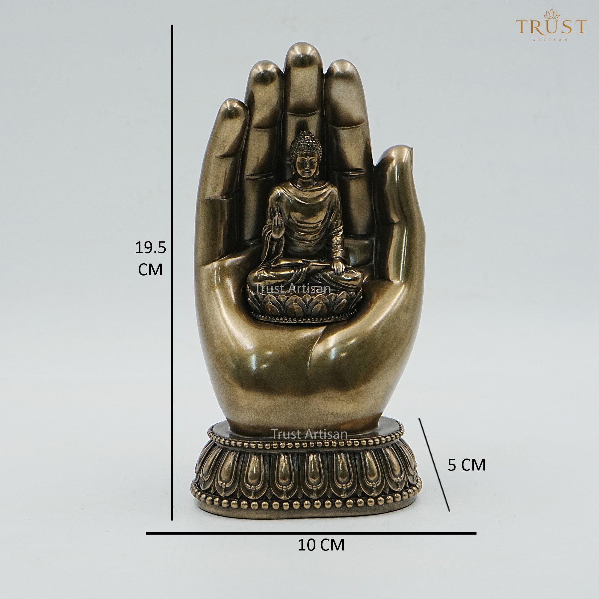 Buddha Hand Resin Statue with Meditating Buddha Idol | Spiritual Buddha Murti for Home Decor, Vastu & Meditation | Peaceful Zen Sculpture