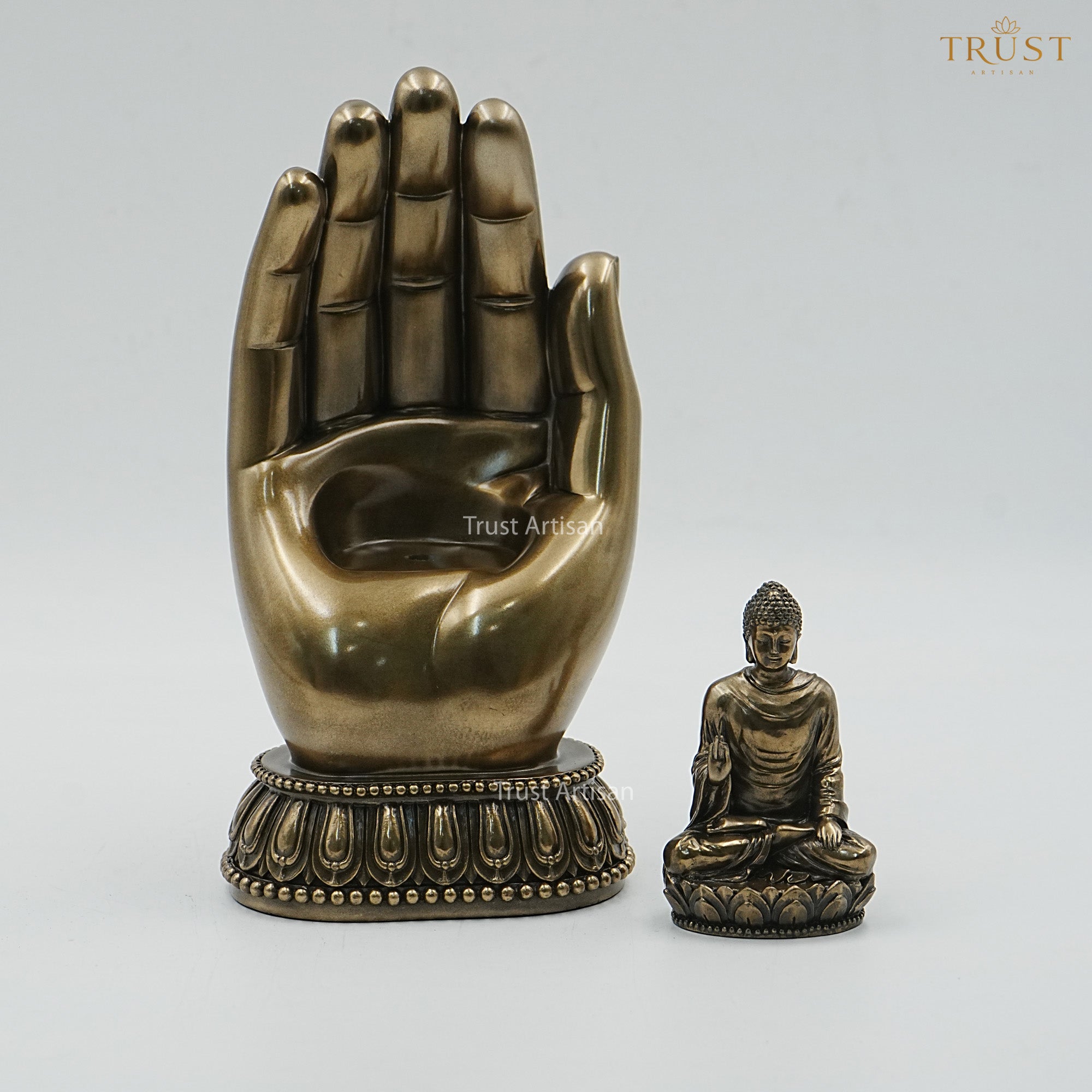 Buddha Hand Resin Statue with Meditating Buddha Idol | Spiritual Buddha Murti for Home Decor, Vastu & Meditation | Peaceful Zen Sculpture