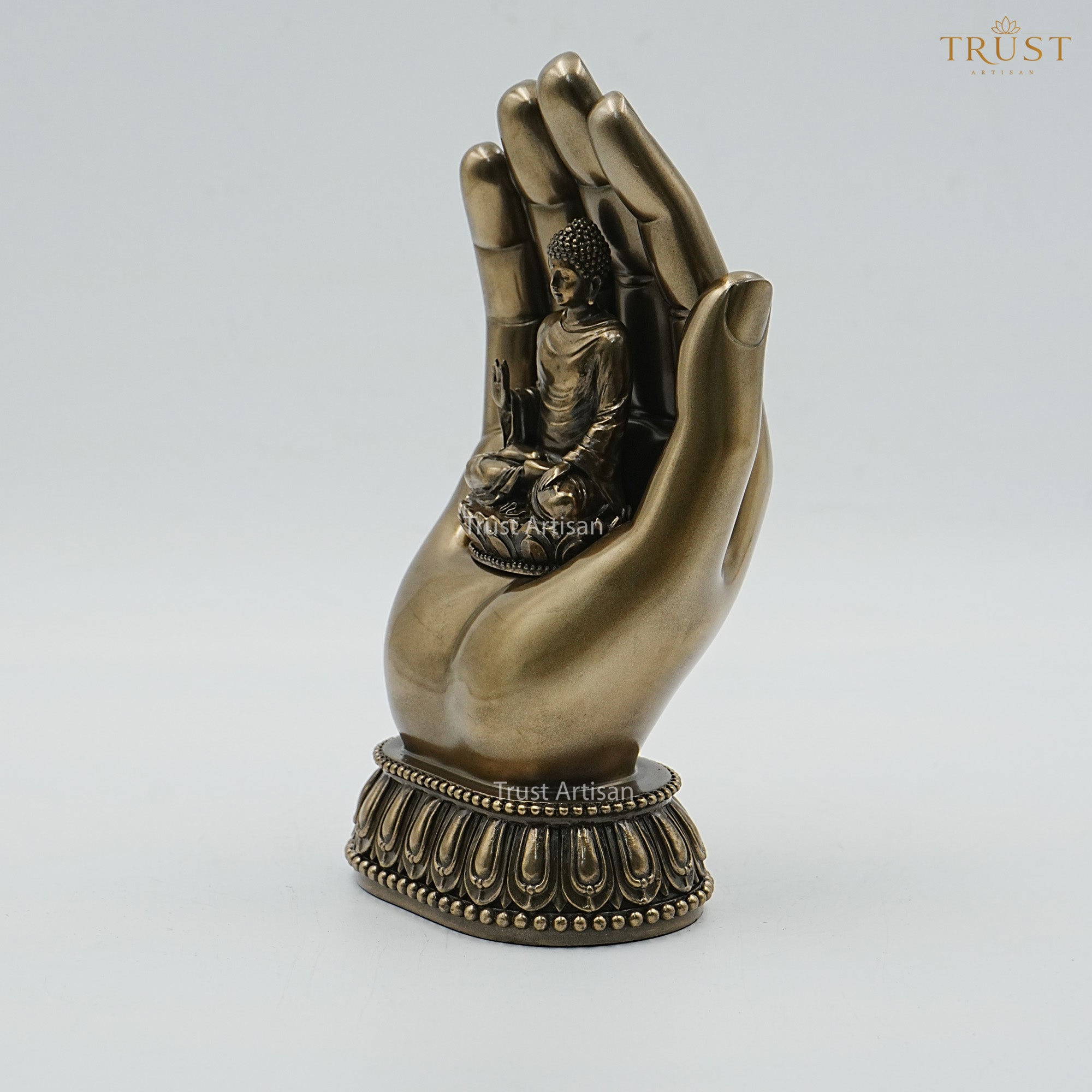 Buddha Hand Resin Statue with Meditating Buddha Idol | Spiritual Buddha Murti for Home Decor, Vastu & Meditation | Peaceful Zen Sculpture