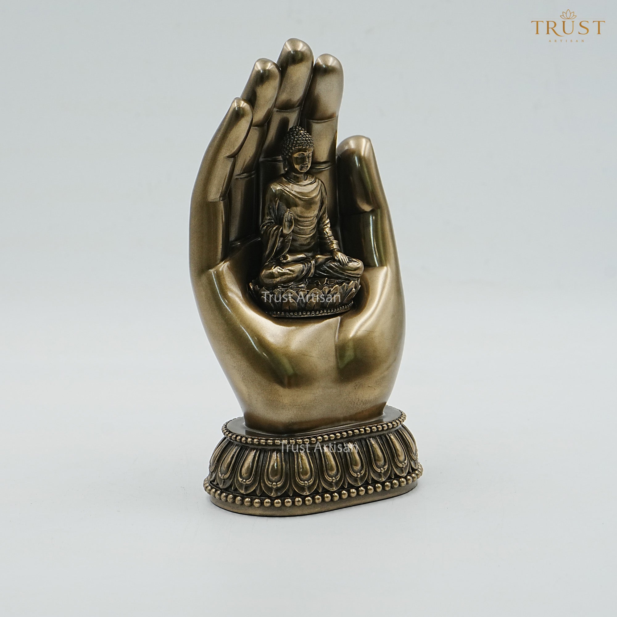 Buddha Hand Resin Statue with Meditating Buddha Idol | Spiritual Buddha Murti for Home Decor, Vastu & Meditation | Peaceful Zen Sculpture