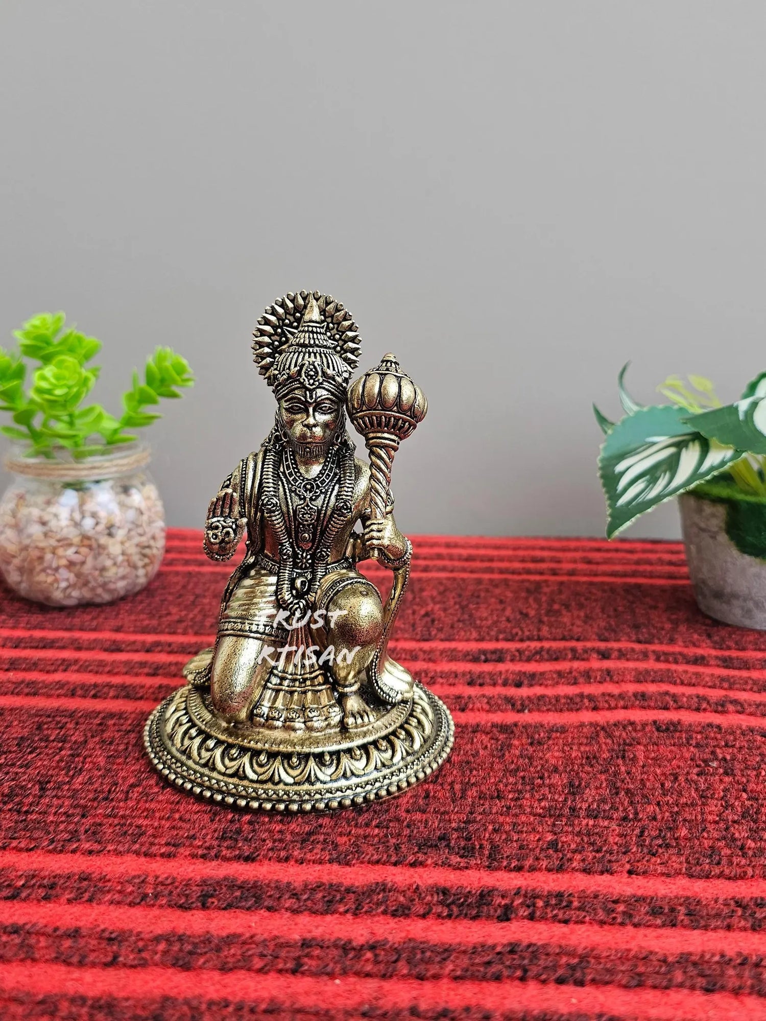 Handcrafted Superfine Handmade Brass Lord Hanuman Sitting Statue 5", Hindu God Sankat Mochan Spiritual Pooja Idol, Sankat Mochan Hanuman.
