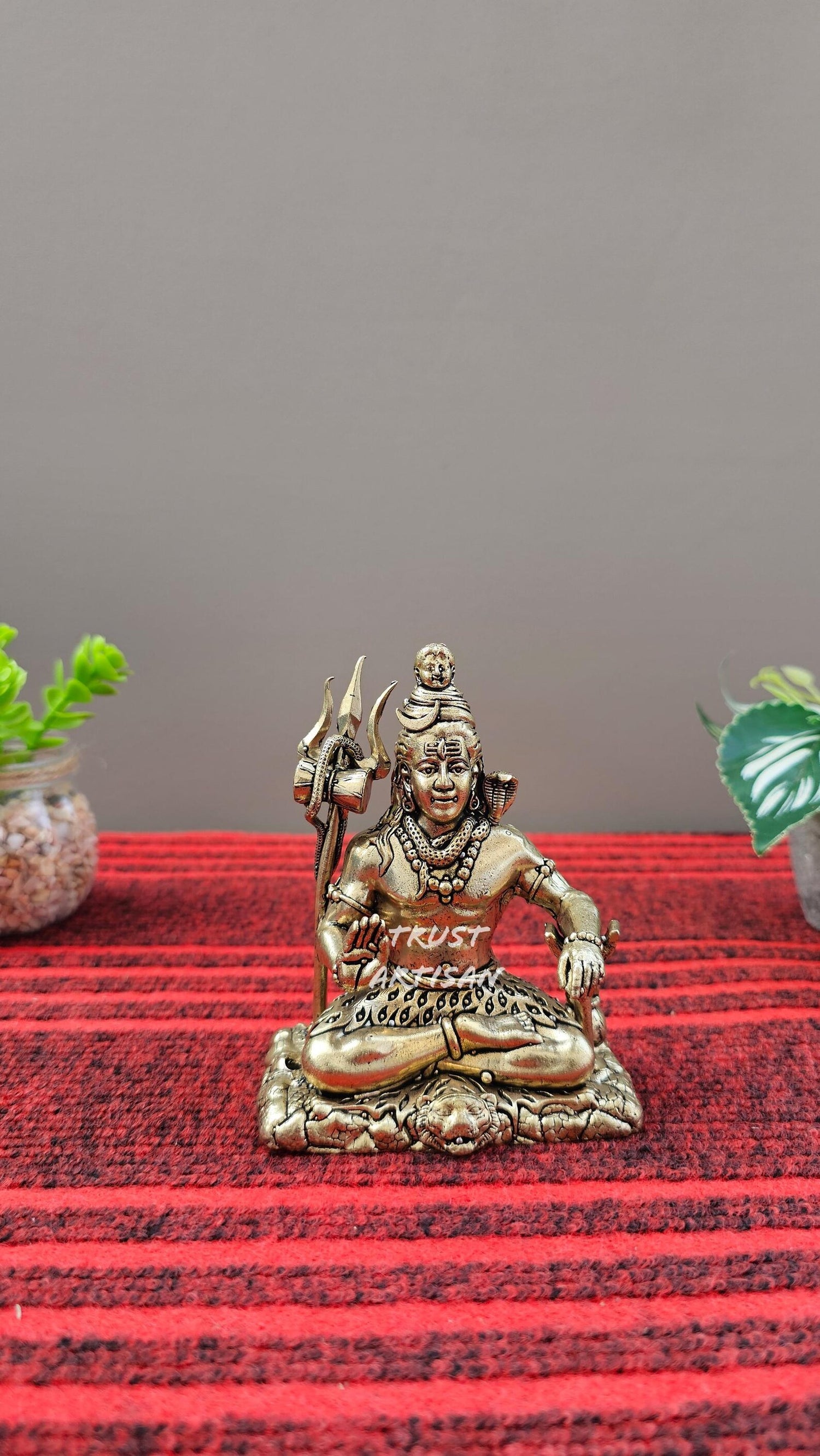 Superfine Antique Finish Brass Shiv Ji Murti 5” Inch, Handmade Indian Shiva Sculpture for Puja & Festive Decor, Shiva with Trishul/Damru.