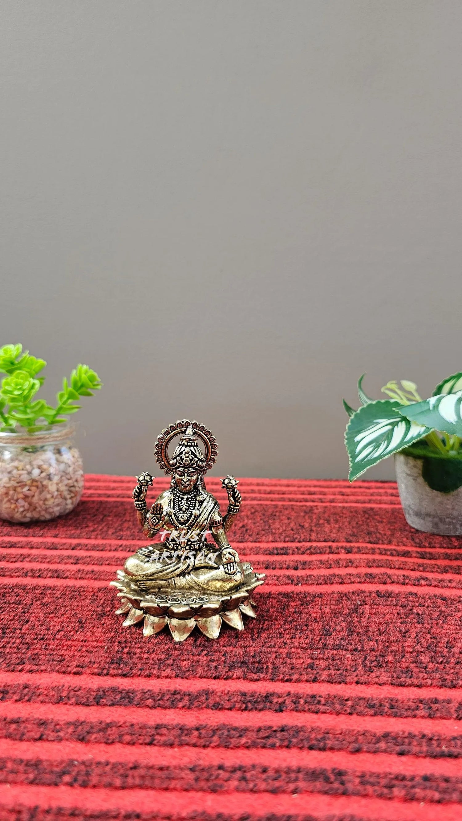 Traditional Indian Brass Lakshmi Idol Small Size 3.5"/4"Inch, Brass Goddess Lakshmi Idol Seated on Lotus, Hindu Wealth & Prosperity Statue.