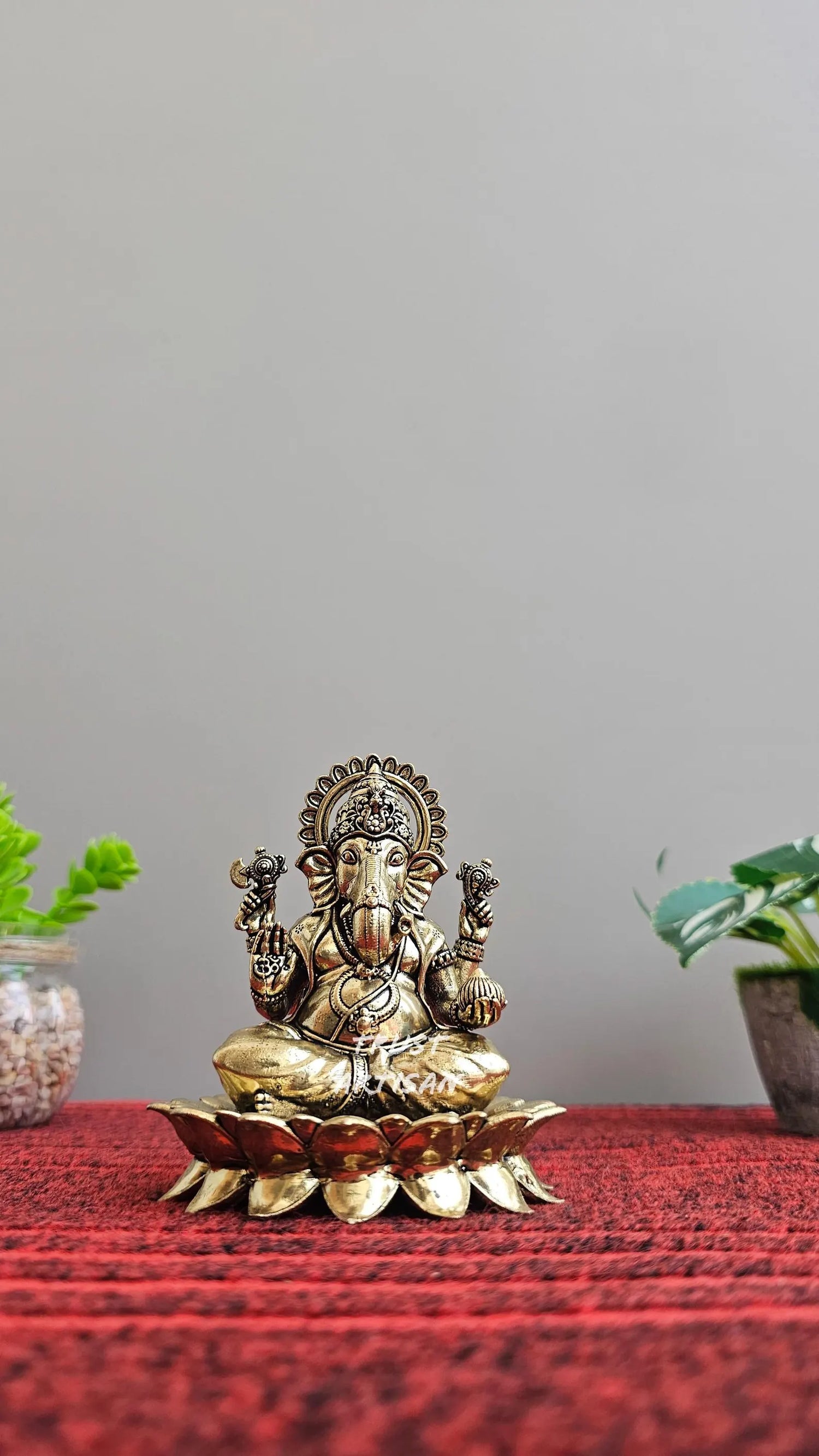 Handcrafted Superfine Brass Lord Ganesha Figurine 4”Inch, Decorative Spiritual Statue for Positive Energy,Antique Finish Ganpati Murti.