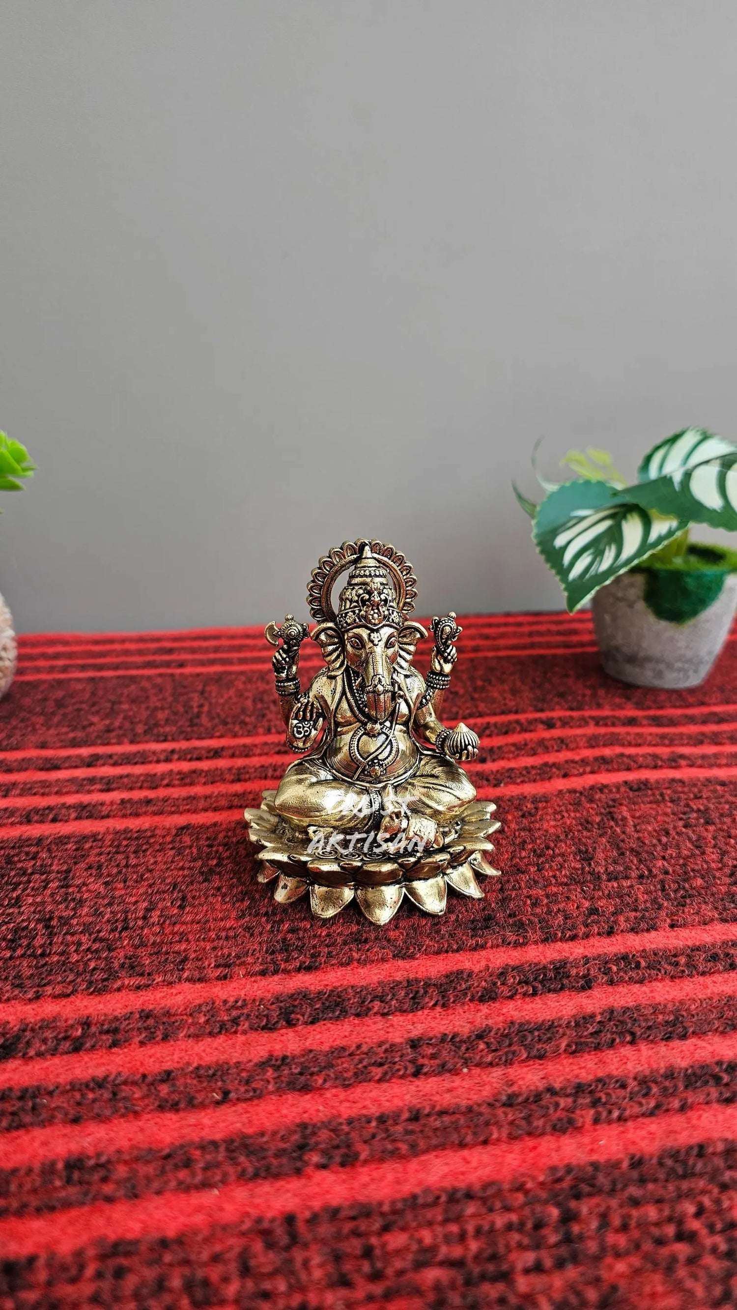 Handcrafted Superfine Brass Lord Ganesha 3.2"Inch,Hindu Elephant God Idol for Prayer Room & Yoga Decor, Ganesh Statue with Mouse Vahana.