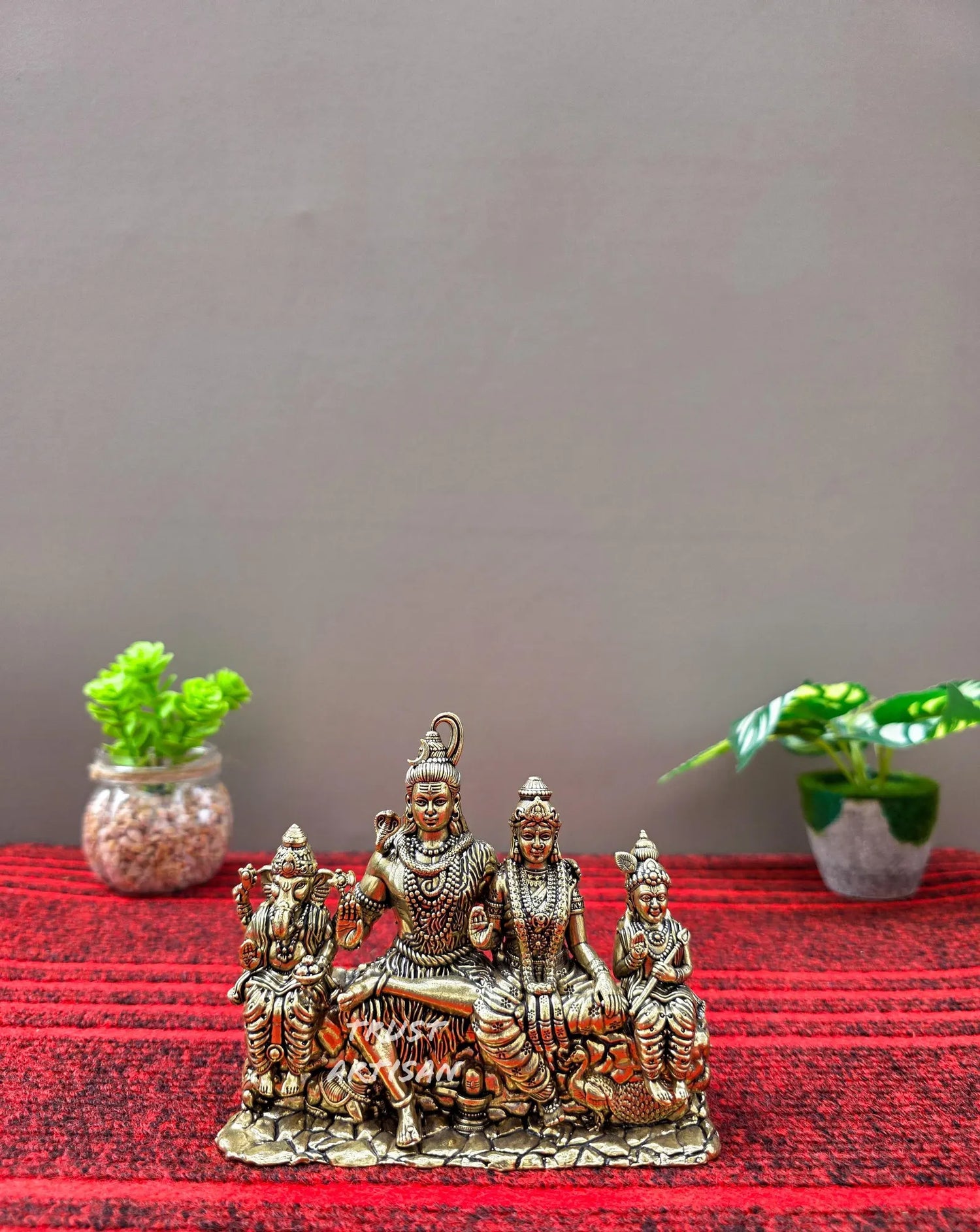 Superfine Brass Shiv Parivar Statue, Lord Shiva Family Idol, Pooja Vastu Decor 4.5" Inch, Brass Shiv Parivar Idol.