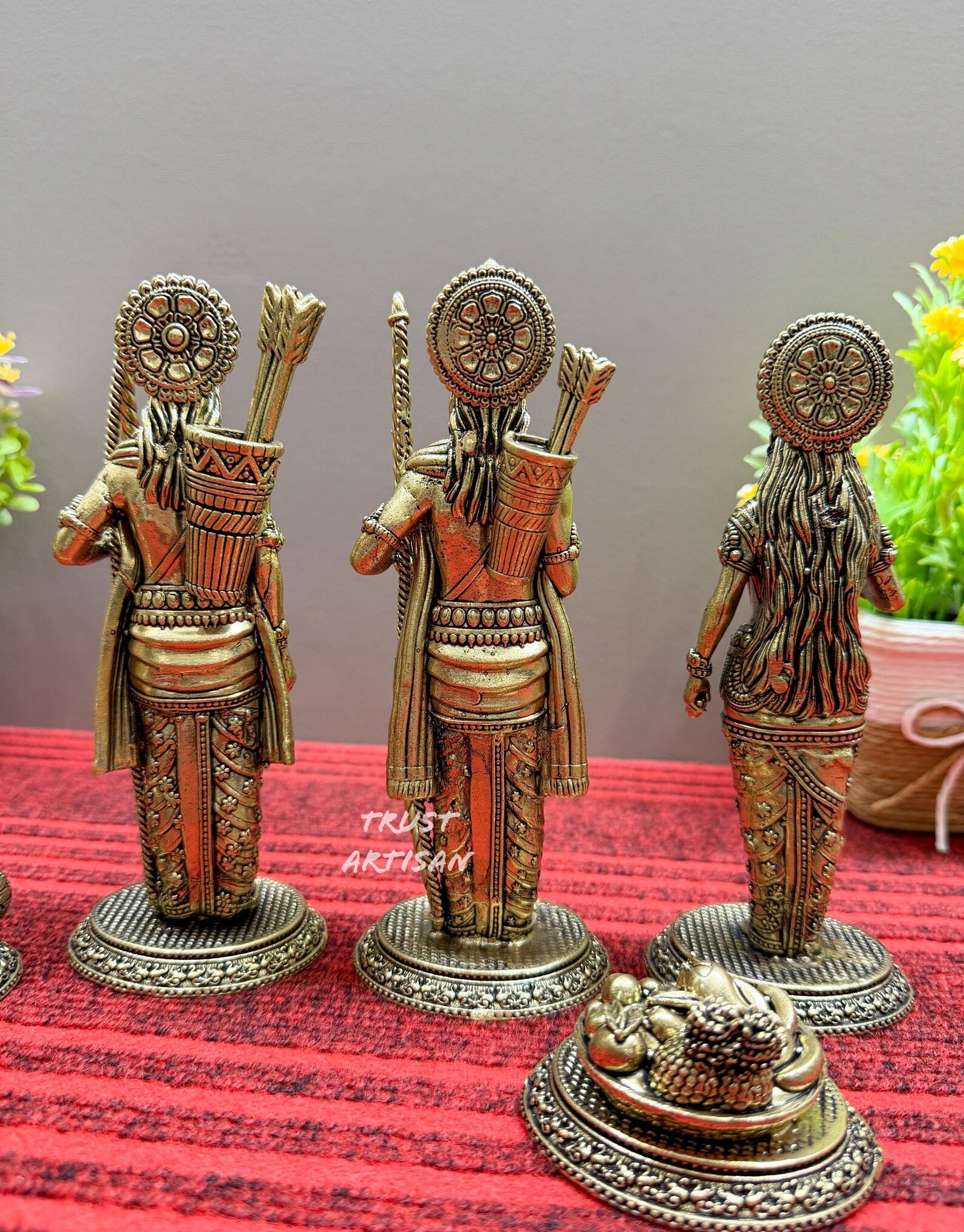 Handcrafted Brass Ram Darbar Set 7" Inch , Lord Ram Family Idol with Hanuman, Ram Lakshman Sita with Hanuman, Ram Darbar Murti Set.