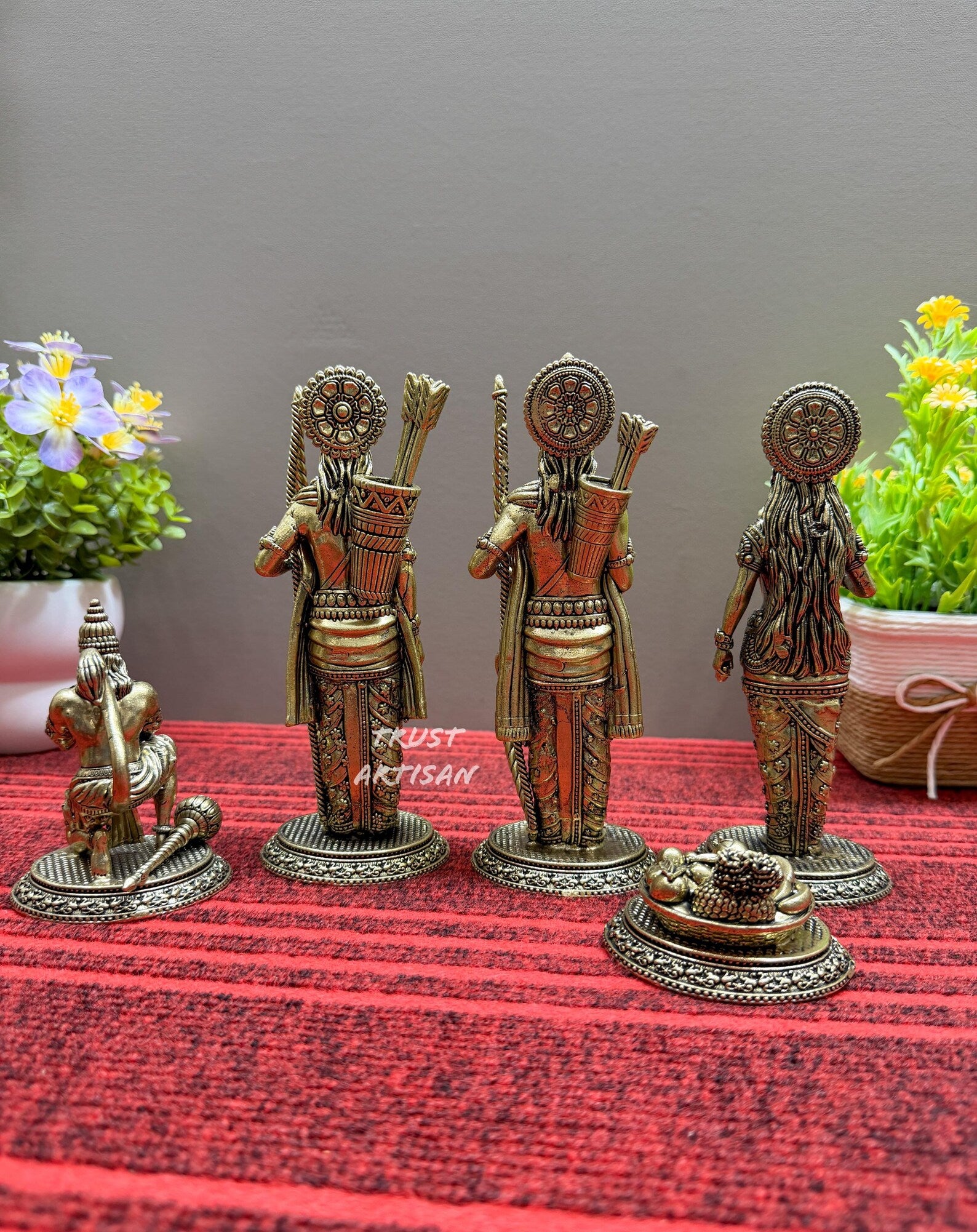 Handcrafted Brass Ram Darbar Set 7" Inch , Lord Ram Family Idol with Hanuman, Ram Lakshman Sita with Hanuman, Ram Darbar Murti Set.