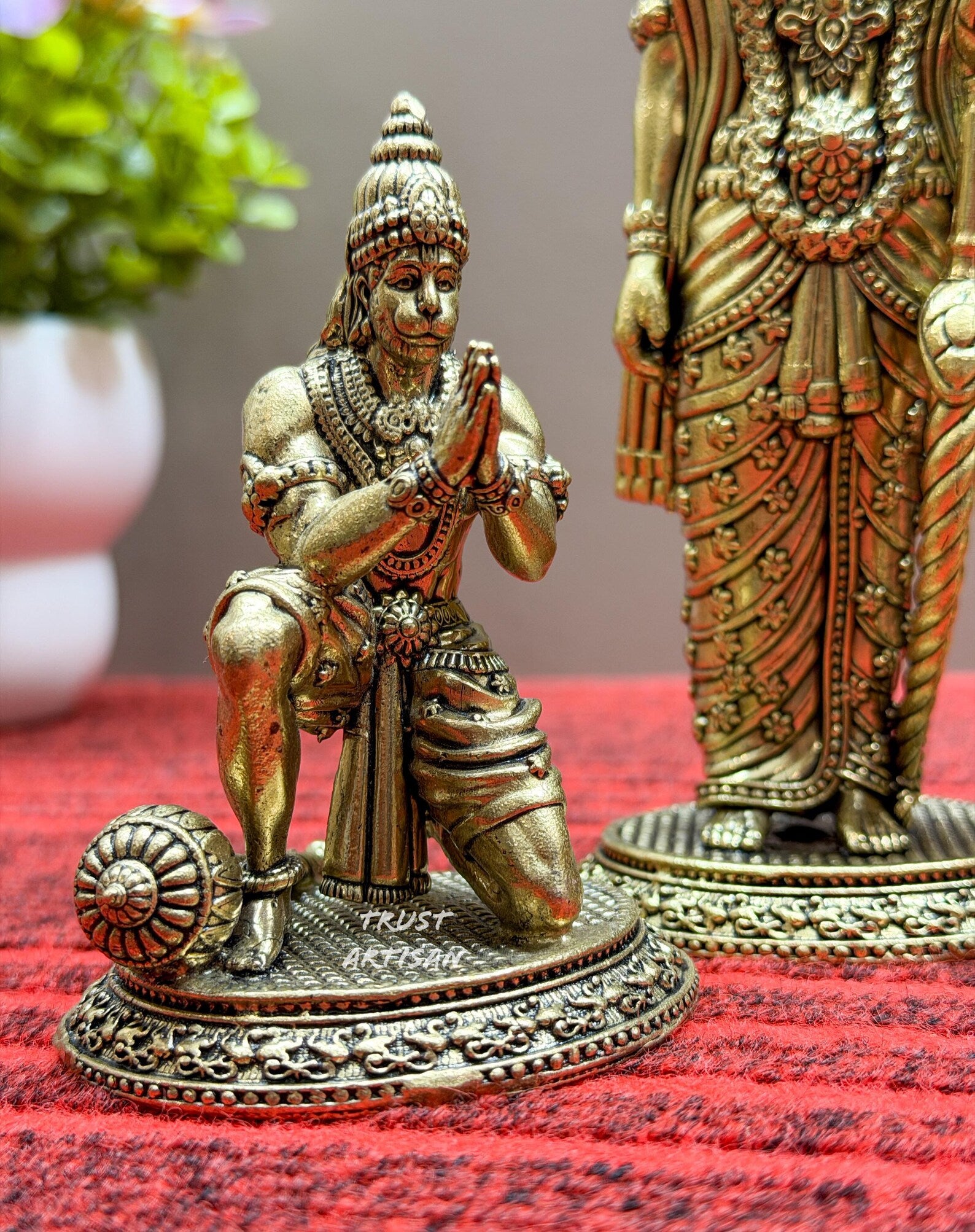 Handcrafted Brass Ram Darbar Set 7" Inch , Lord Ram Family Idol with Hanuman, Ram Lakshman Sita with Hanuman, Ram Darbar Murti Set.