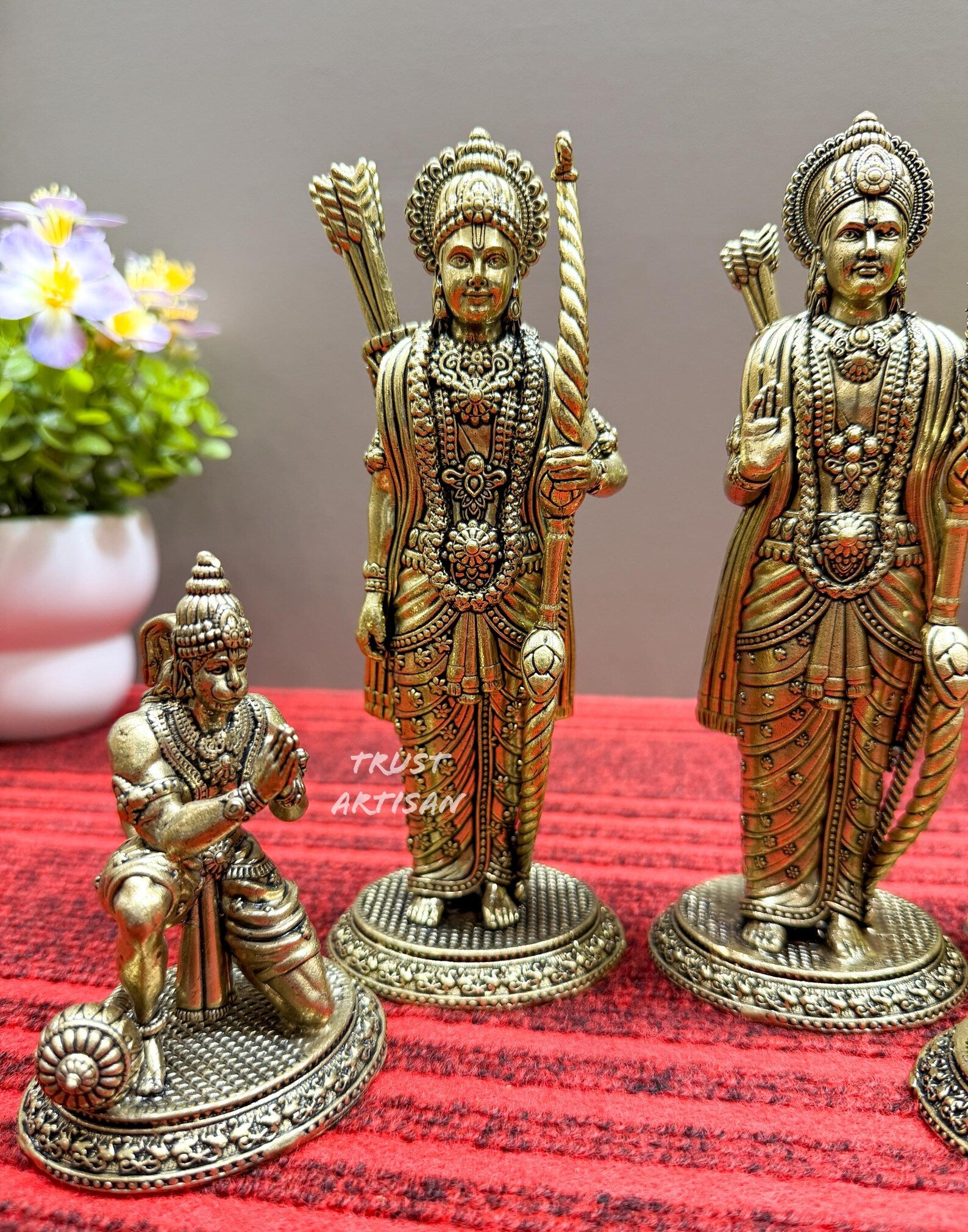 Handcrafted Brass Ram Darbar Set 7" Inch , Lord Ram Family Idol with Hanuman, Ram Lakshman Sita with Hanuman, Ram Darbar Murti Set.