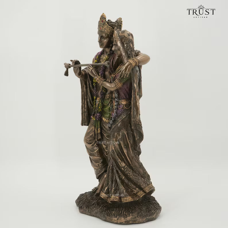 Antique-Bronze Radha Krishna Figurine 28CM, Unique, Divine Couple Sculpture, Banke Bihari, Vasudev, Radhe Shyam, Prem Murti, Radha Govinda