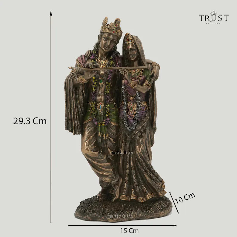 Antique-Bronze Radha Krishna Figurine 28CM, Unique, Divine Couple Sculpture, Banke Bihari, Vasudev, Radhe Shyam, Prem Murti, Radha Govinda