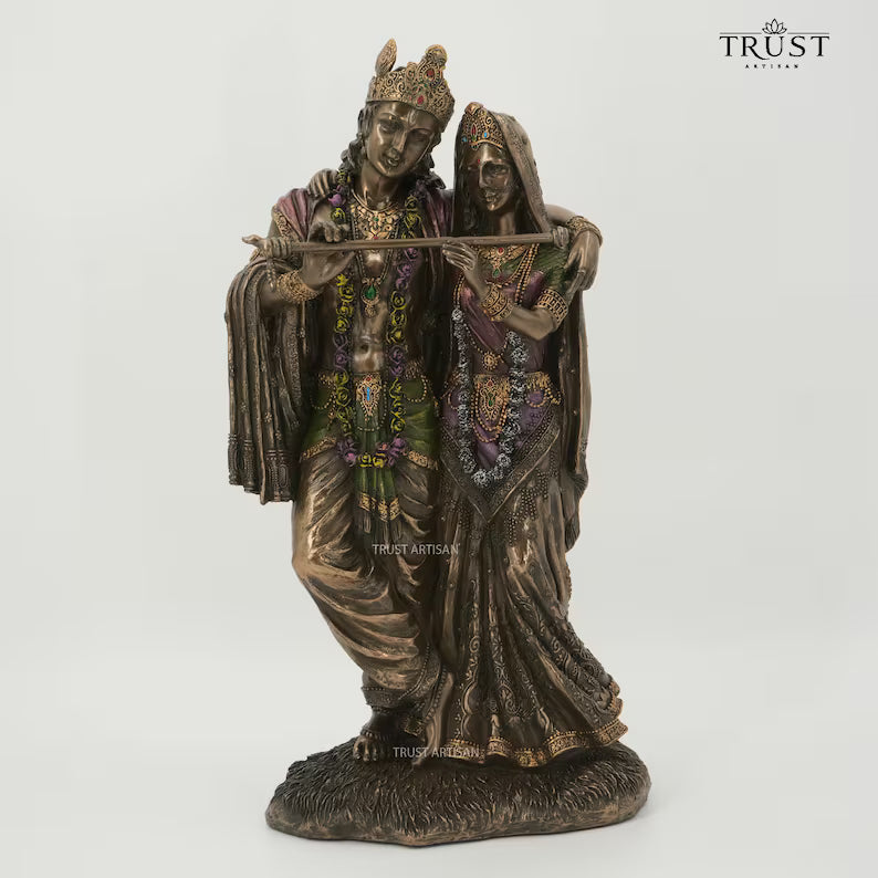 Antique-Bronze Radha Krishna Figurine 28CM, Unique, Divine Couple Sculpture, Banke Bihari, Vasudev, Radhe Shyam, Prem Murti, Radha Govinda