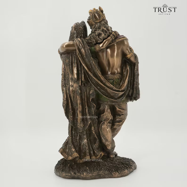 Antique-Bronze Radha Krishna Figurine 28CM, Unique, Divine Couple Sculpture, Banke Bihari, Vasudev, Radhe Shyam, Prem Murti, Radha Govinda