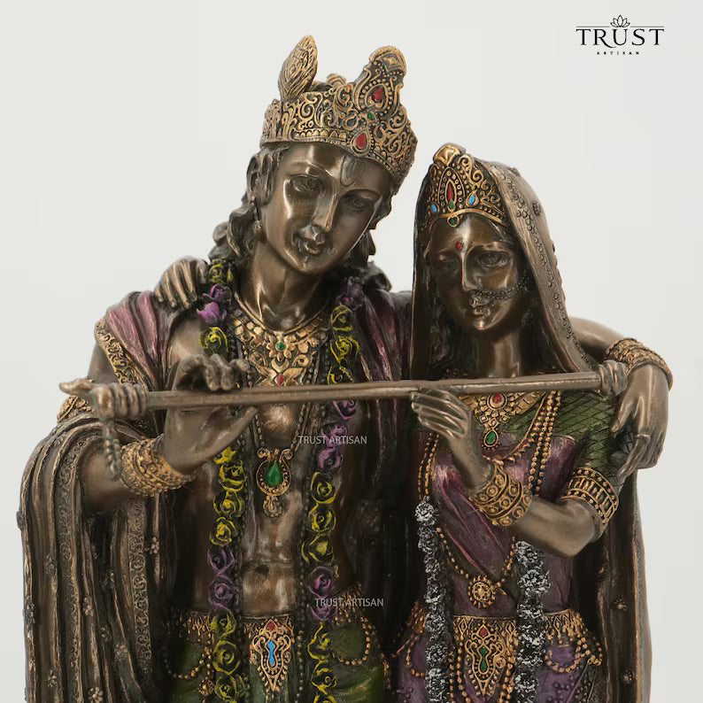 Antique-Bronze Radha Krishna Figurine 28CM, Unique, Divine Couple Sculpture, Banke Bihari, Vasudev, Radhe Shyam, Prem Murti, Radha Govinda